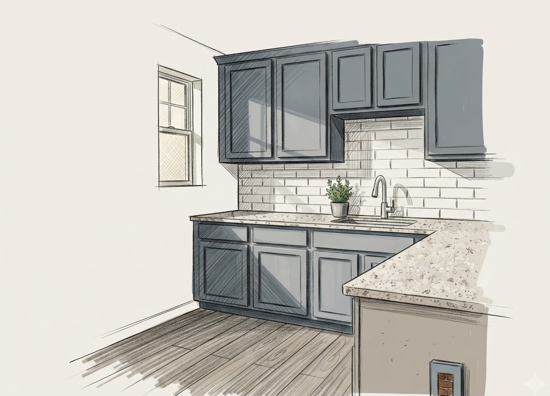 Refinished kitchen cabinets with even, factory-smooth coats